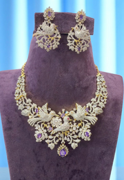 Gj polish short necklace with purple colour stone and uncut stone -pairing with beautiful earrings